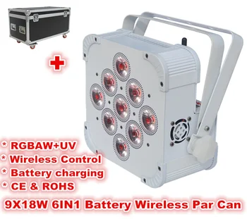 

(8pcs+1 charging case)rgbawuv dmx par lights 9x18w wireless battery led par light rgbw battery flat par