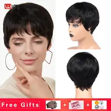 Wignee Short Straight Hair Human Wigs Natural Black 1B Brazilian Remy Hair Pixie Cut Human Hair Wigs Bangs for Black/White Women Wignee Short Straight Hair Human Wigs Natural Black 1B Brazilian Remy Hair Pixie Cut Human Hair Wigs Bangs for Black/White Women