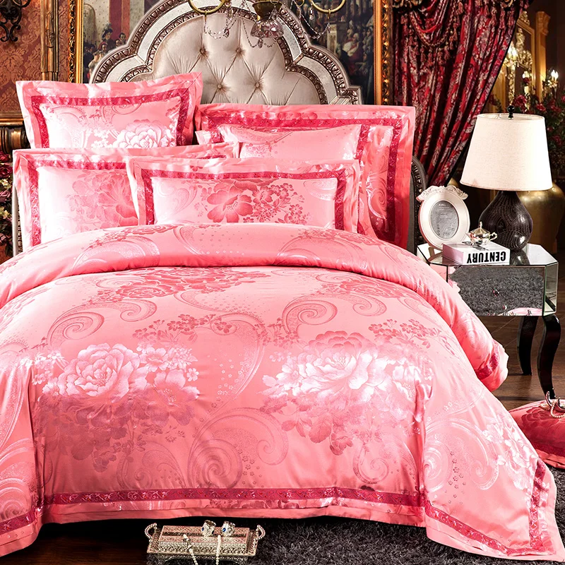 4/6pcs Girls Pink Color Luxury Satin Silk blanket cover set Queen King