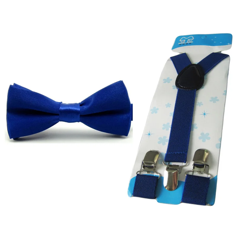 Детский однотонный сатиновый галстук-бабочка для мальчиков, набор подтяжек на клипсах y-образной формы