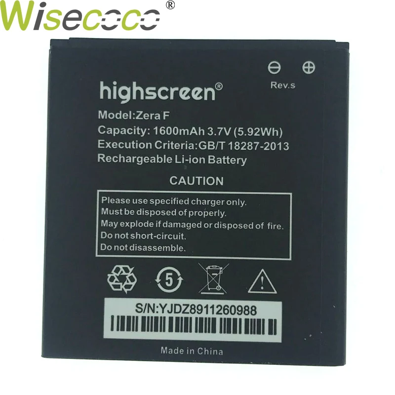 WISECOCO новый оригинальный аккумулятор 1600mAh Для Highscreen Zera F Rev. S Сменные Аккумуляторы