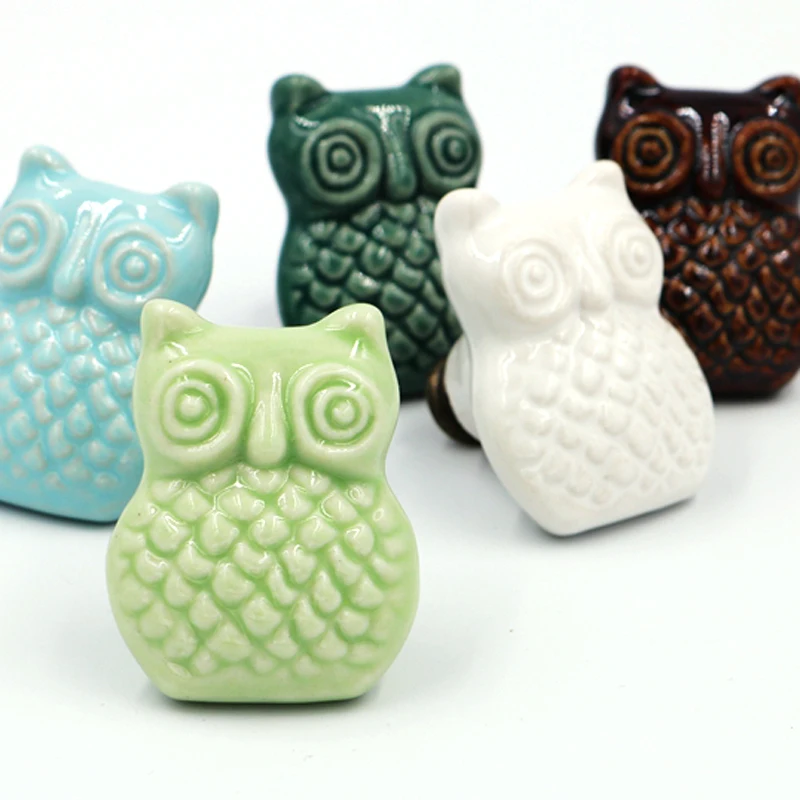 

Unique Rustic Decorative Owl Knobs Kitchen Cupboard Drawer Knob Pulls Ceramic Cabinet Door Knobs Dresser Pull Handles
