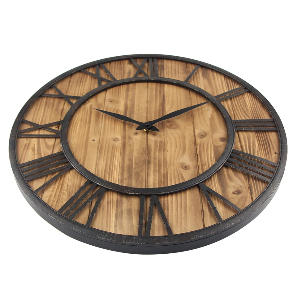 60cm Grosse Wanduhr Vintage Design Uhr Schmiedeeisen Metall Holz Industrie Eisen Retro Uhr Saat Klassische Horloge Murale Horloge Murale Horloge Murale Designlarge Designer Wall Clocks Aliexpress