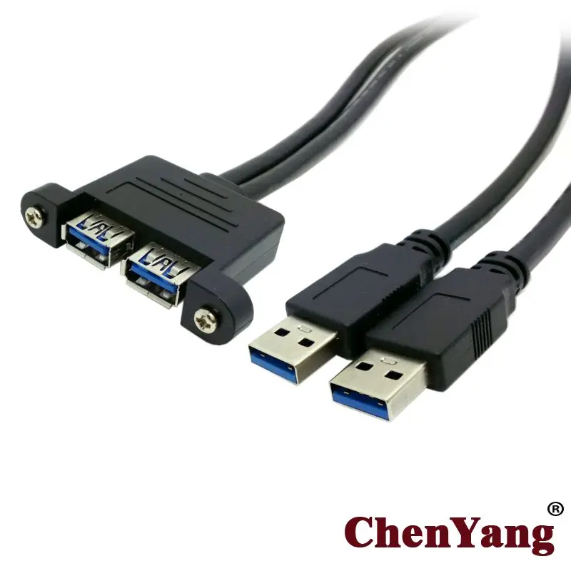 

Two Combo USB 3.0 Male to USB 3.0 Female Extension Cable 50cm Screw Panel Mount U3-103