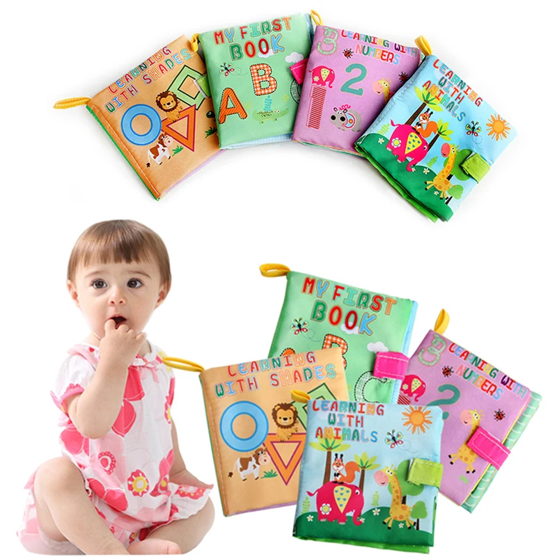 

4 Style Baby Toys Soft Cloth Books Rustle Sound Infant Educational Stroller Rattle Toy Learning Pattern Animal #F