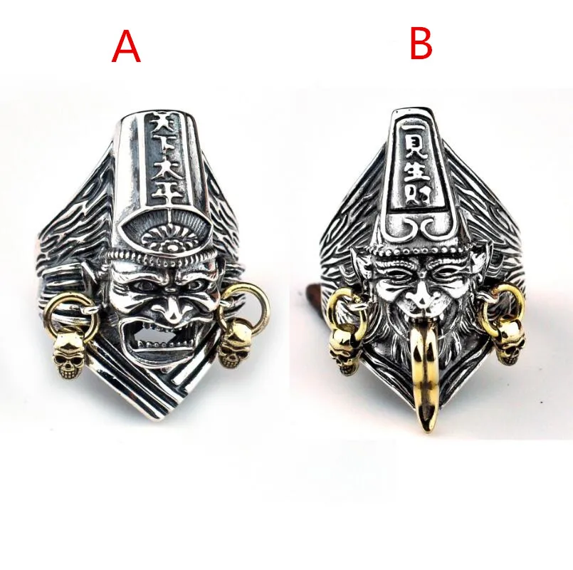 

S925 sterling silver folk religious figure men's retro opening ring (HY)