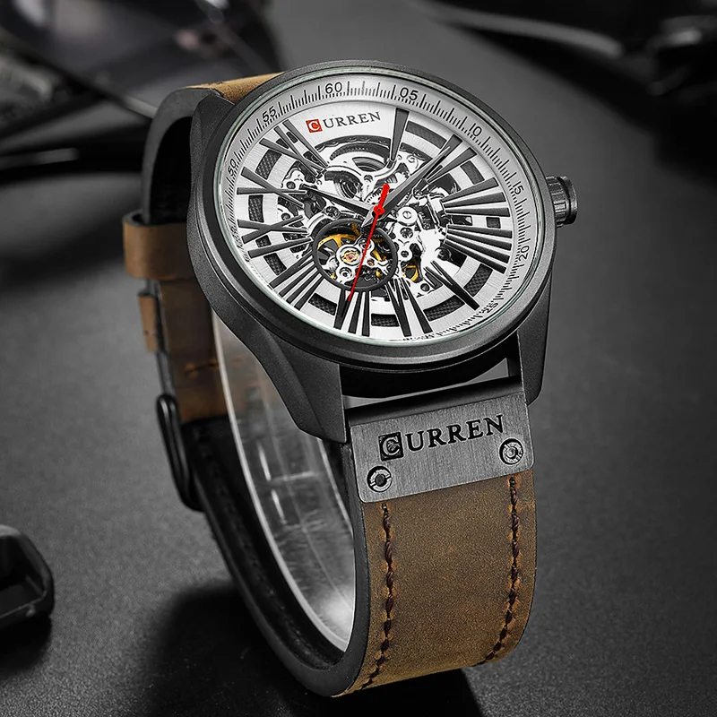 CURREN New Men's Fashion Mechanical Watch Men Waterproof Leather Band Wristwatches Male Automatic Self-Wind Clock Montre Homme - Image 3