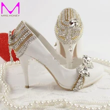 2016 Spring And Summer Aesthetic White Bridal Shoes Crystal Cinderella Shoes Wedding Party Prom High Heel Shoes Women Shoes