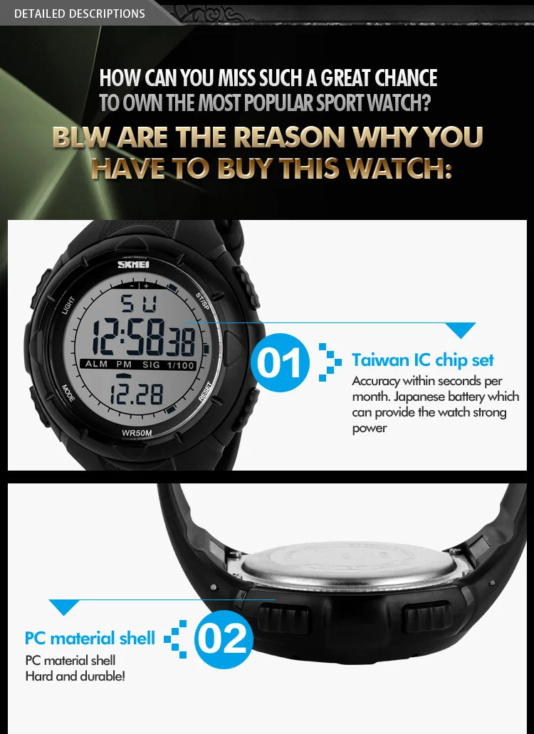 Новинка года Skmei Марка светодио дный мужчин светодиодный цифровой Военная Униформа часы, 50 м погружения плавание платье Спортивные часы Модные УКР