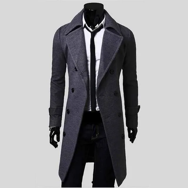 1 Piece Fashion Men Trench Coat High grade Woolen Pure Color Button ...