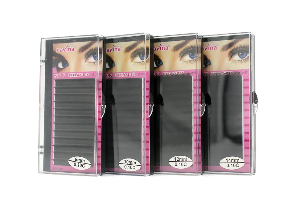 

20cases/Lot 8/10/12/14mm False Eyelashes Eye Lash Extension Professional Makeup Kit Silk Natural Lashes 0.10C Thick