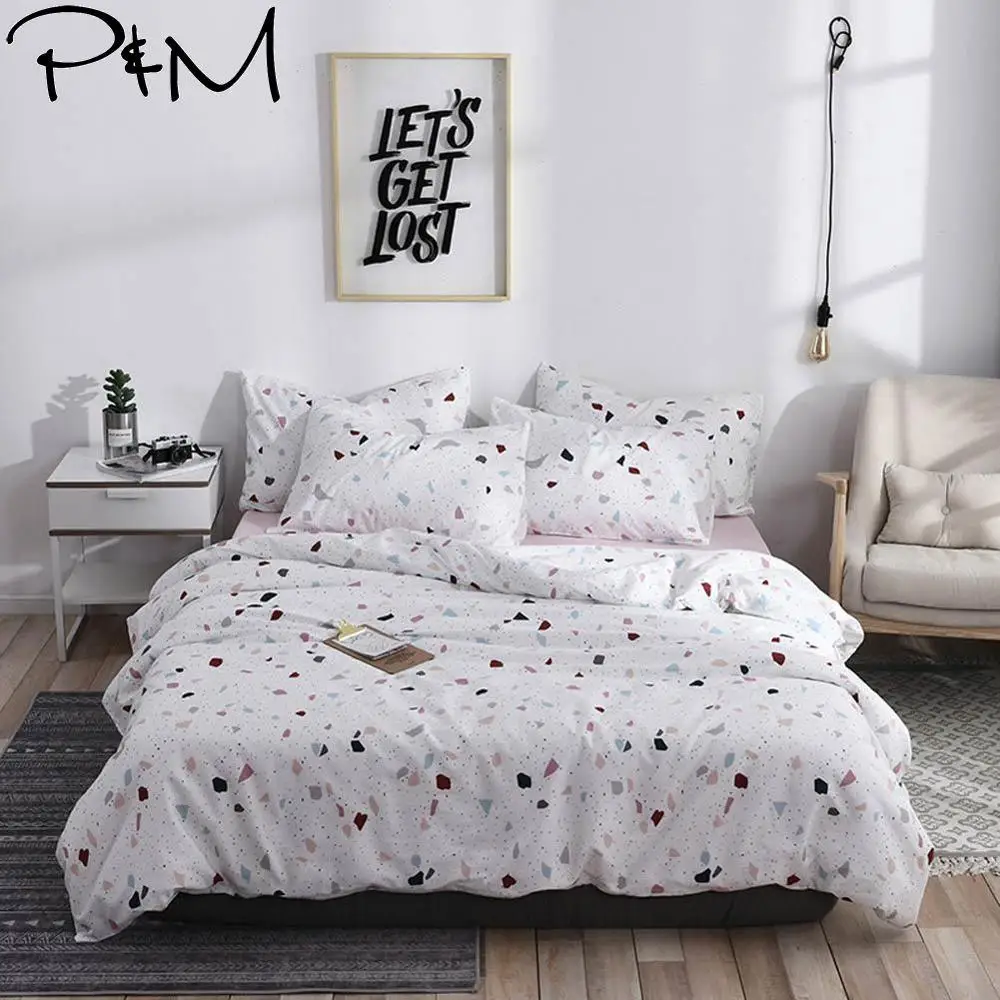 

2019 PAPA&MIMA Simple Stone Pattern Scandinavian Duvet Cover Set Queen King Customize Size Cotton Bedlinens Bedding Sets