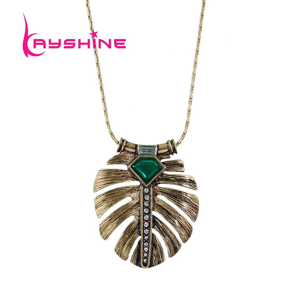 Kayshine Новый костюм Jewelry Цепочки и ожерелья Длинные бронзовые цепи зеленый камень