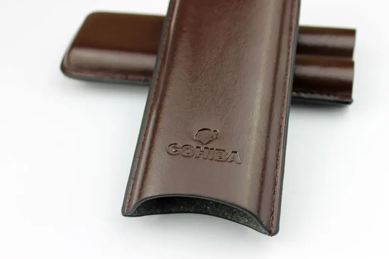 

Cigar leather pouch Humidor brown cigar Tube smoking pipe double Cigar case 2 cigars Cutter knife storage carrying Case Holder