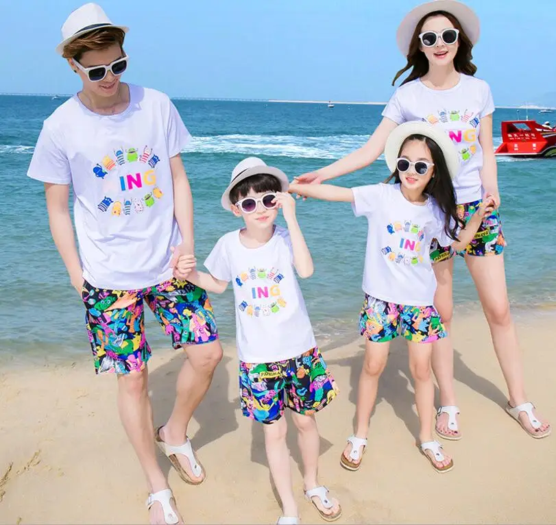 

Beach Family Look Mother Daughter Father Son 2PCS Clothes Matching Outfits Mommy Daddy and Me Clothing Sets Summer Look Dress ML