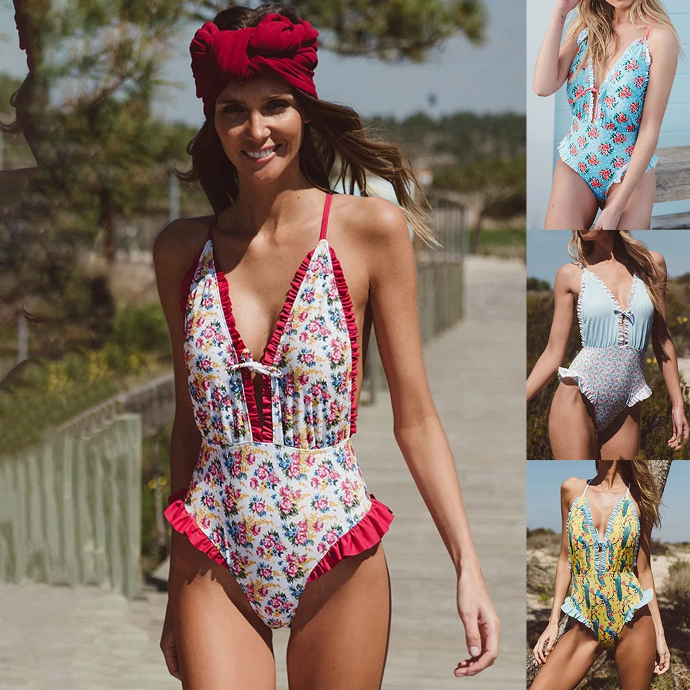 

Youthreadyv Sexy One Piece Swimsuit Women 2019 Summer Beachwear Ruffles Swimwear Bathing Suits Bodysuit Monokini Swimsuit