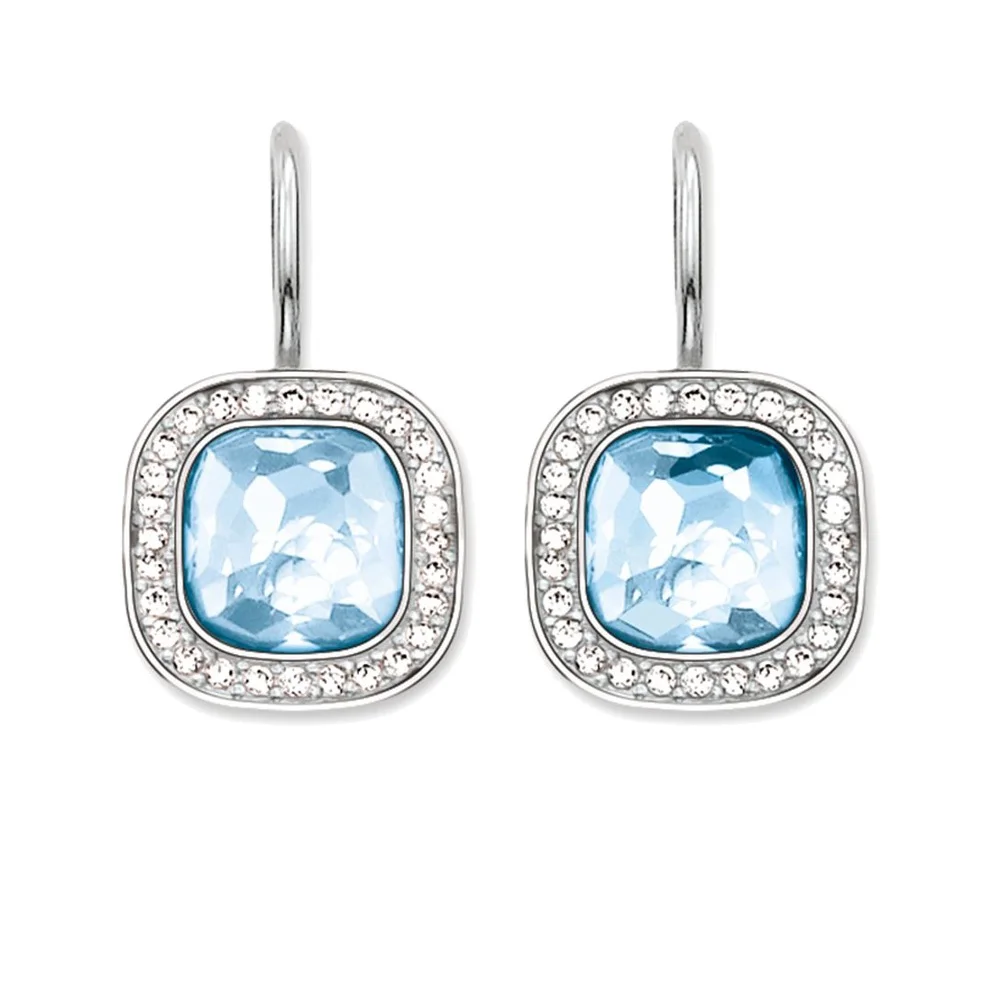 Silver White CZ Around Blue Synthetic Spinel Drop Earrings, Fashion ...