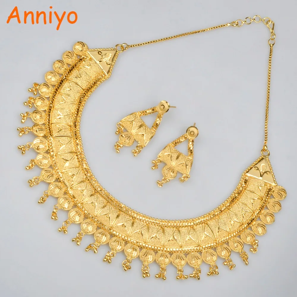 

Anniyo Wedding Jewelry Sets For Brides Copper Gold Color Earrings & Necklace Set Eritrea/Sudan/Africa/Habesha Jewellery #015623