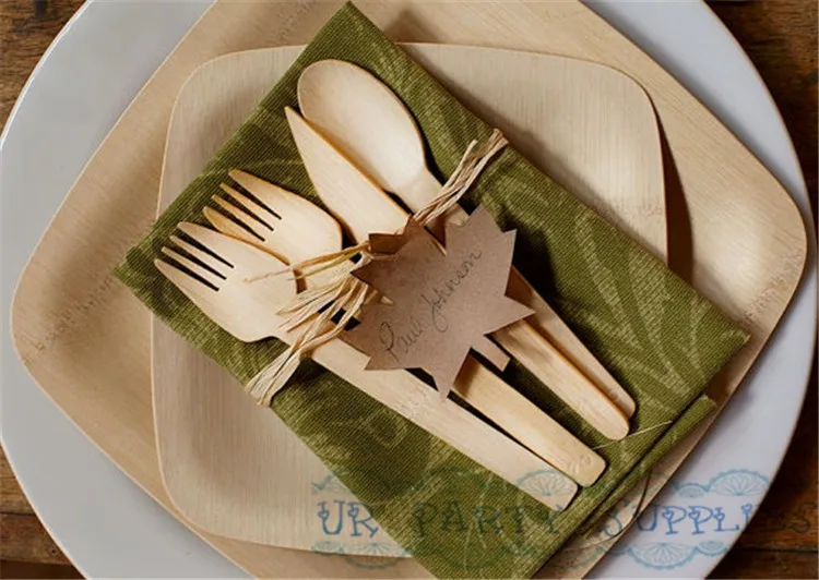 50 наборов одноразовые простые деревянные столовые приборы посуда с белыми салфетками для свадебной вечеринки посуда деревянная вилка ложка нож