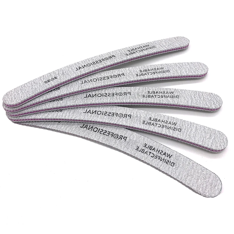 

4pcs/lot Nail File Buffer 80/80 Grit Sandpaper Gray Curved Design Double Sided Nail Files Professional Limas Para Manicure Tools