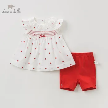 

DB10764 dave bella summer baby girl fashion clothing sets girls lovely sleeveless suits children dots bow clothes