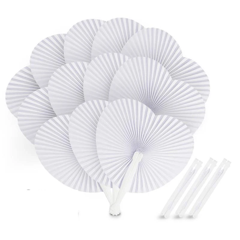 

48pcs White Folding Paper Fans Wedding Favors Gifts for the Guests DIY Craft Home Decor Birthday Party Decoration Supplies