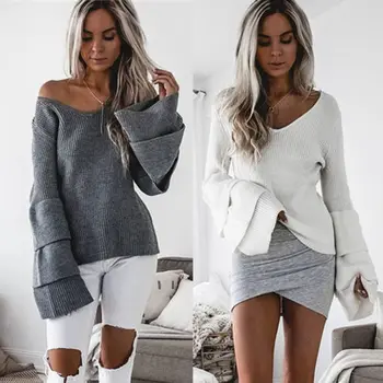 

Women Long Sleeve Loose Knitted Sweater Wrap Knitwear Scarf Sweaters
