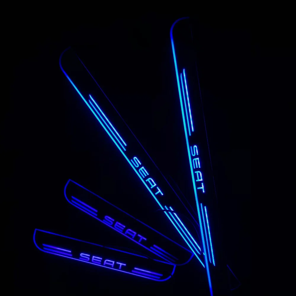 RQXR led движущиеся двери потертости для сиденья Леон динамический порог пластина плоский накладной поток/фиксированный свет, 4 шт