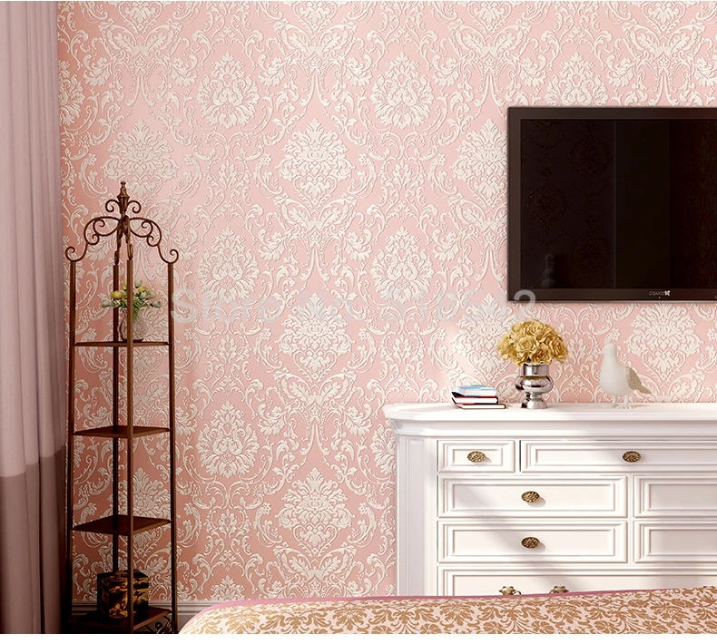 Роскошные 3D тисненые Дамасские нетканые обои рулон Европейский стиль спальня гостиная ТВ фон обои золотой домашний декор
