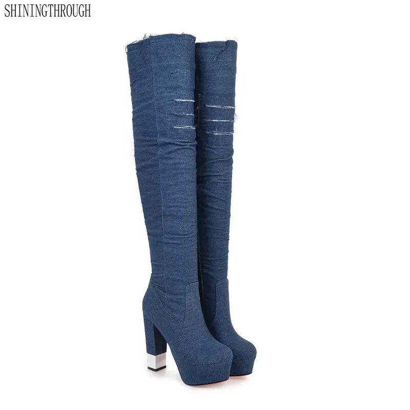light blue knee high boots