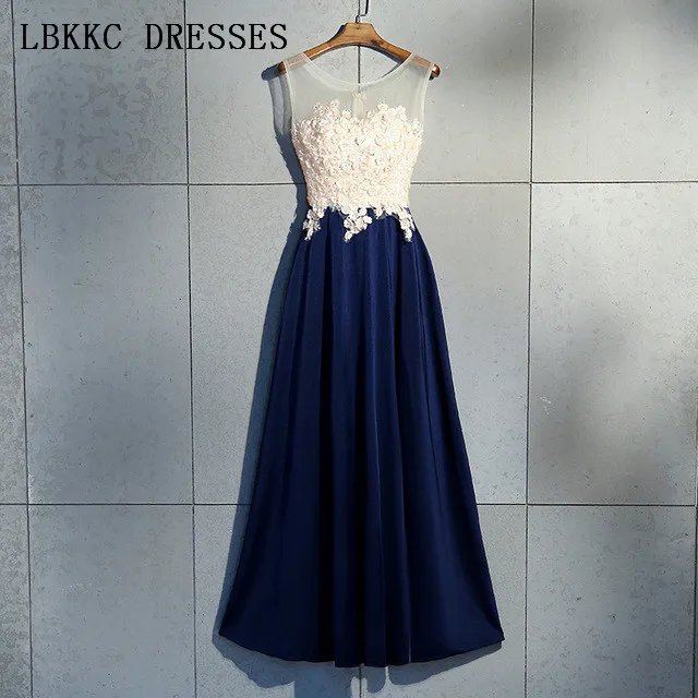 

Navy Blue Prom Dresses Sleeveless Vestido De Festa Satin Flowers Gala Jurken Tea Length Prom Dress Women Evening Dress Elegant
