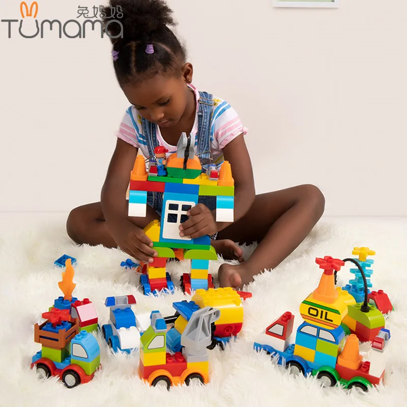 

Tumama Big Size Building Blocks 53~125pcs Car Model Traffic Building Brick Compatible Legoed Duplo Large Size Educational Blocks