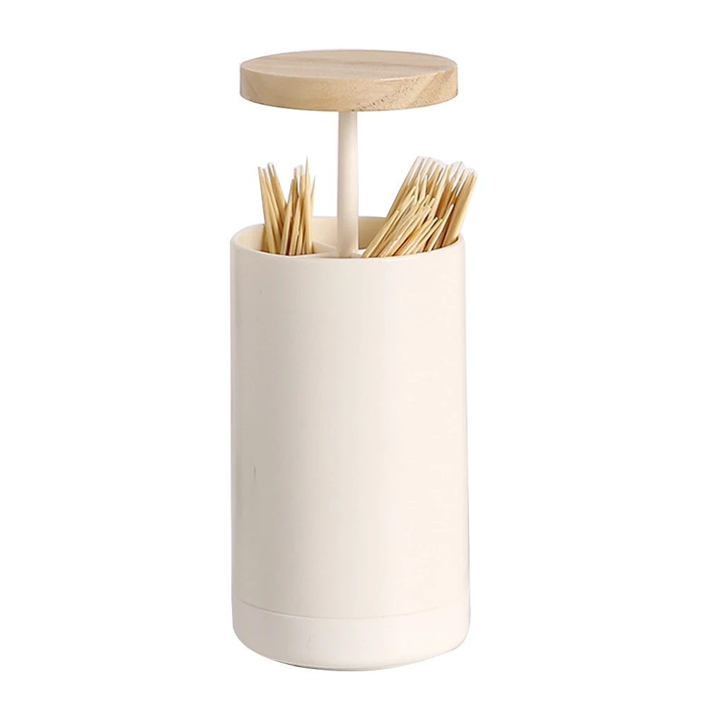 

Stand Nordic Style Wooden Cover Dispenser Home Cotton Swab Toothpick Holder Dustproof Box Table Accessories Automatic Press Type