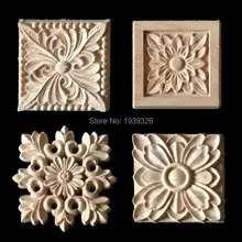 2 шт. цветок резьба по дереву натуральное дерево аппликации для мебели шкаф Неокрашенный деревянный наклейка-накладка декоративные фигурки