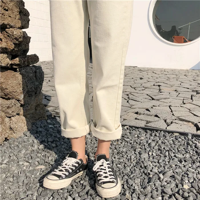 Капри женские повседневные однотонные простые свободные брюки на молнии женские универсальные трендовые прямые брюки с высокой талией для студентов корейский стиль