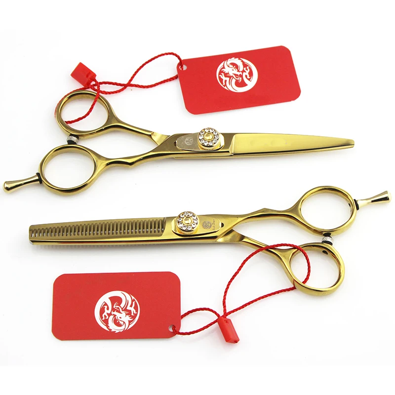 6inch Gold Plated Hairdressing Strainght Thinning Scissor Pet Grooming