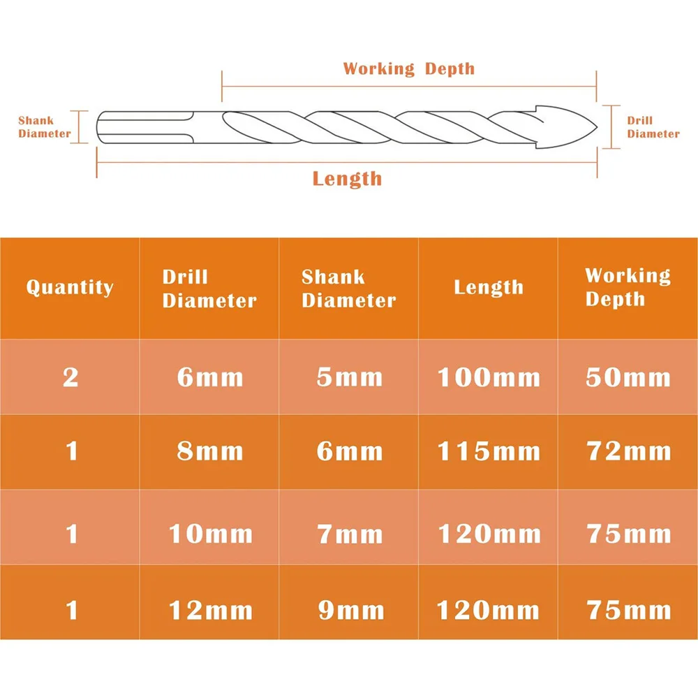 Набор сверл из нескольких материалов для плитки настенного зеркала и керамической плитки по бетону и кирпичной стене