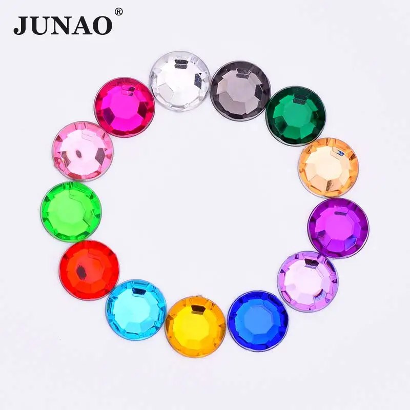 

JUNAO 10mm Mix Color Round Crystal Rhinestone Flatback Clear AB Strass Beads Glue On Crystals Stones Acrylic Gems for Clothes