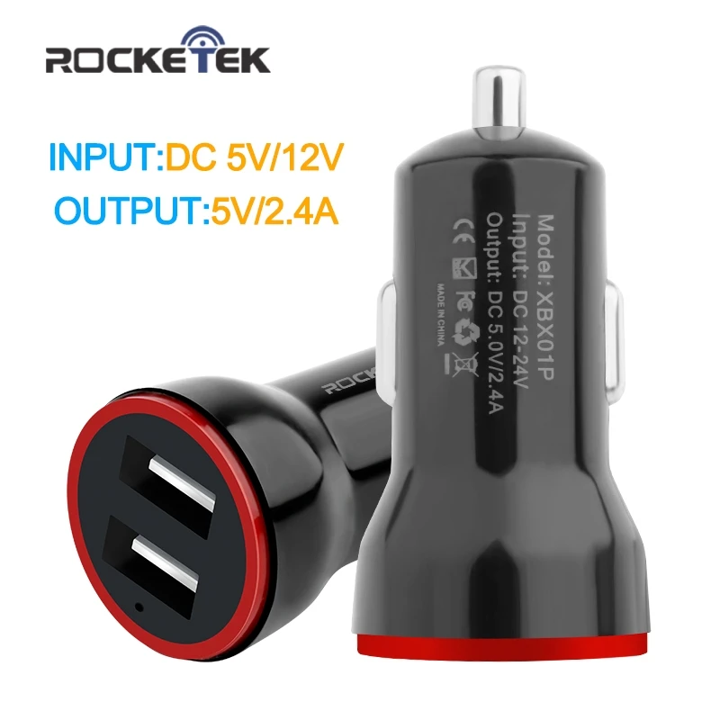 Rocketek USB متعدد المنافذ شاحن سيارة الذكية IC 2 USB 2.4A الهاتف محول اكسسوارات ل iphone 4s 5 6 huawei Xiaomi samsung سيارة-شاحن