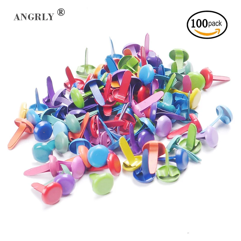 100Pcs Mixed Color Metal Round Brads Scrapbook Nail Brads Wedding