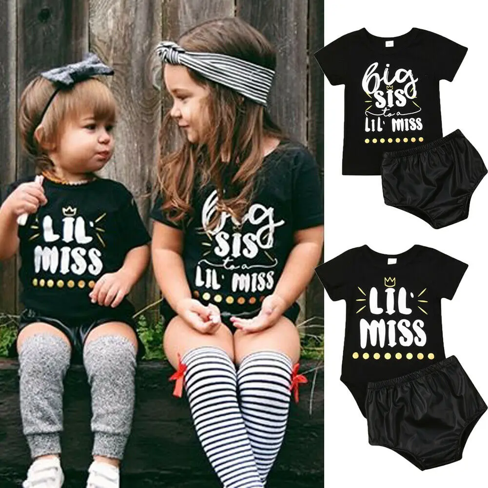 Новая летняя одежда для маленьких девочек Одинаковая с надписью Little/Big Sister