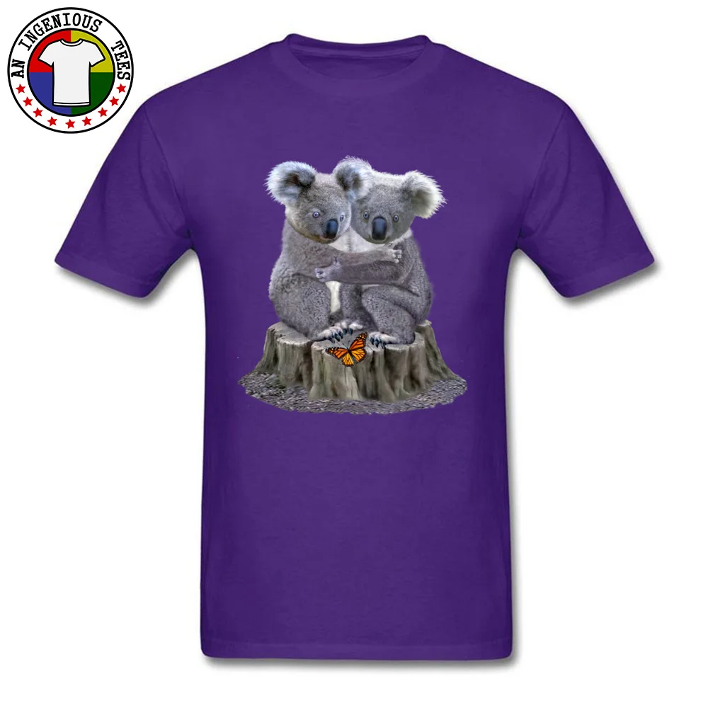 Pure Cotton Men Short Sleeve Baby Koala Bears Hugging T Shirt Customized Tops Tees Slim Fit Geek Crew Neck Tee Shirts Baby Koala Bears Hugging purple