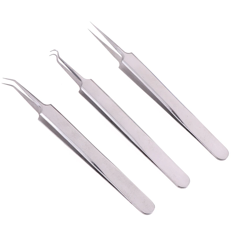 

3Pcs/set Blackhead Tweezers Eyelash Extension Nipper Anti Acid Steel Curved Needle Tweezers Removal Acne Face Care Tool Parts