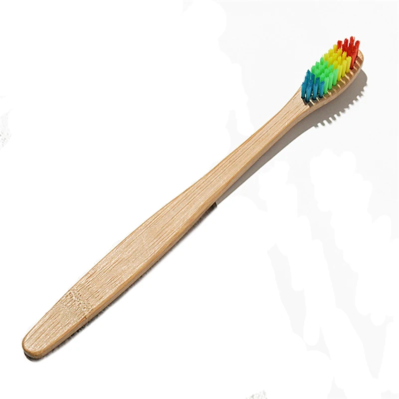 1 Piece Novelty Wooden Rainbow Colorful Head Bamboo Toothbrush Soft Bristle Bamboo Fibre Wooden Handle Oral 2
