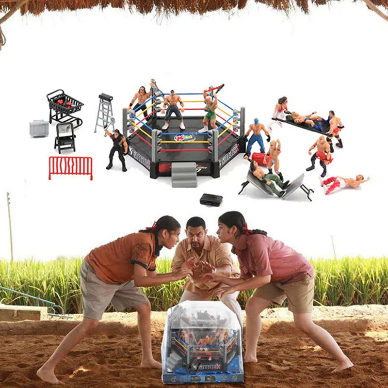 Wrestler Athlete Wrestling Figure Gladiator Model Set Gym Sport Club Fighting Station Arena Cage Assembled Battle Game Toy