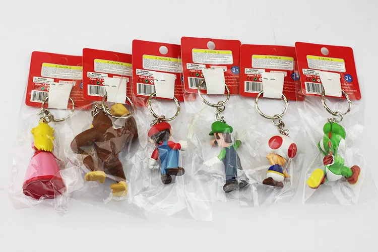 Free Shipping 10set/lot Super Mario Bros Action Figure keychain with tag 6pcs/set 3-7cm 3inch Free Shipping 10set/lot Super Mario Bros Action Figure keychain with tag 6pcs/set 3-7cm 3inch