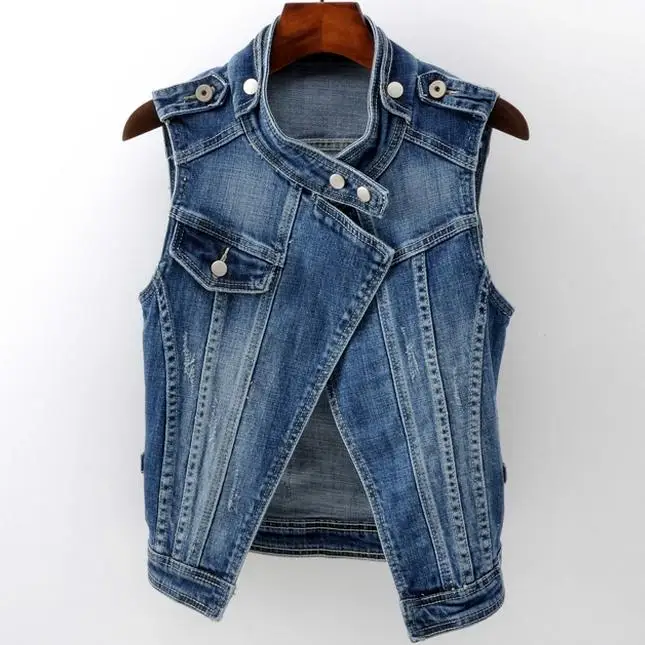

plus size 4XLCotton Women's Denim Vest Casual Short slim Waistcoats Jeans Sleeveless tank tops