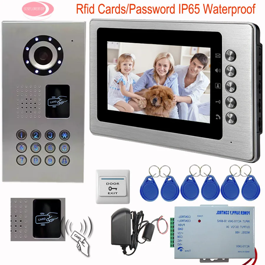 

Video Intercom System Intercom Door 7inch Color Monitor Rfid Video Doorphone Systems System Unit CCD Camera IP65 Waterproof Kit