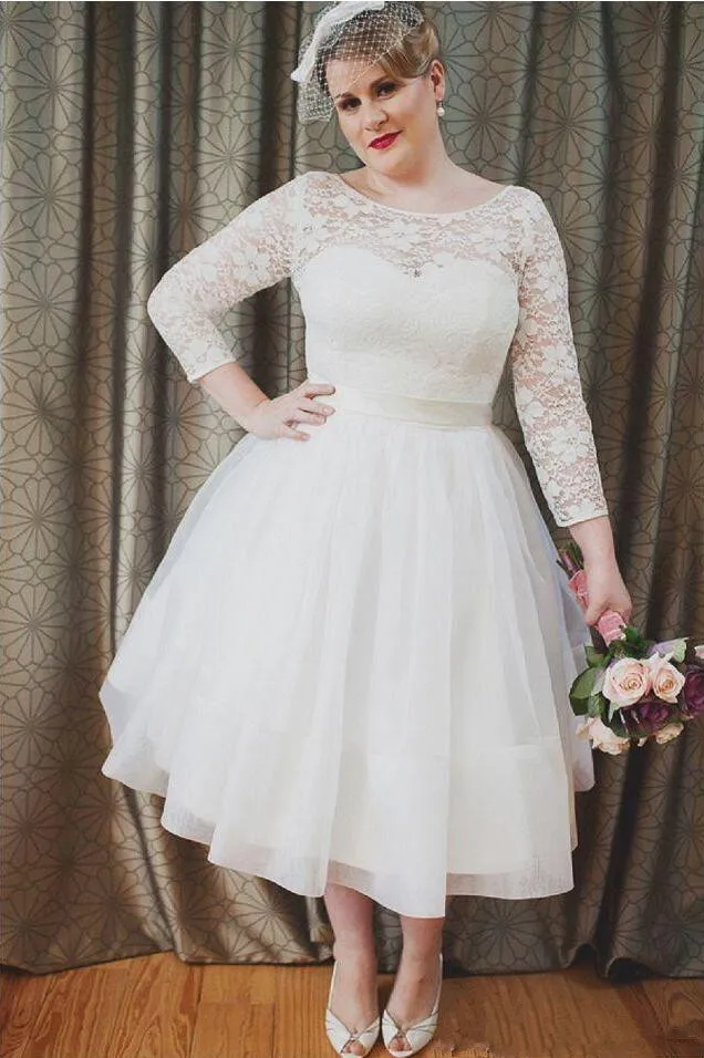 plus size tea length bridal gowns
