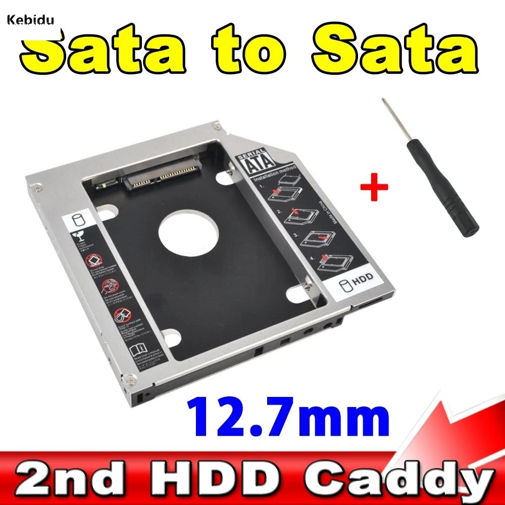 

kebidu Universal Aluminum 12.7mm Second 2nd Caddy SATA 2.5" Hard Disk Drive HDD SSD Enclosure for CD/DVD-ROM Optical Bay